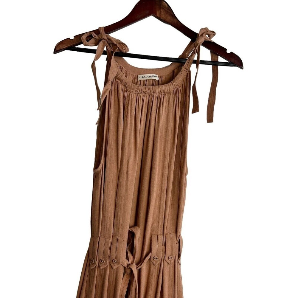 Ulla Johnson Joni Halter Poplin Midi Dress in Clay Size 12 Belted Tie Sleeve - Picture 5 of 10